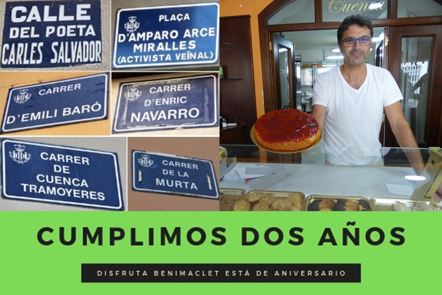 Fotomontaje de curiosidades de calles, la torta de Benimaclet y el aniversario del blog Disfruta Benimaclet 