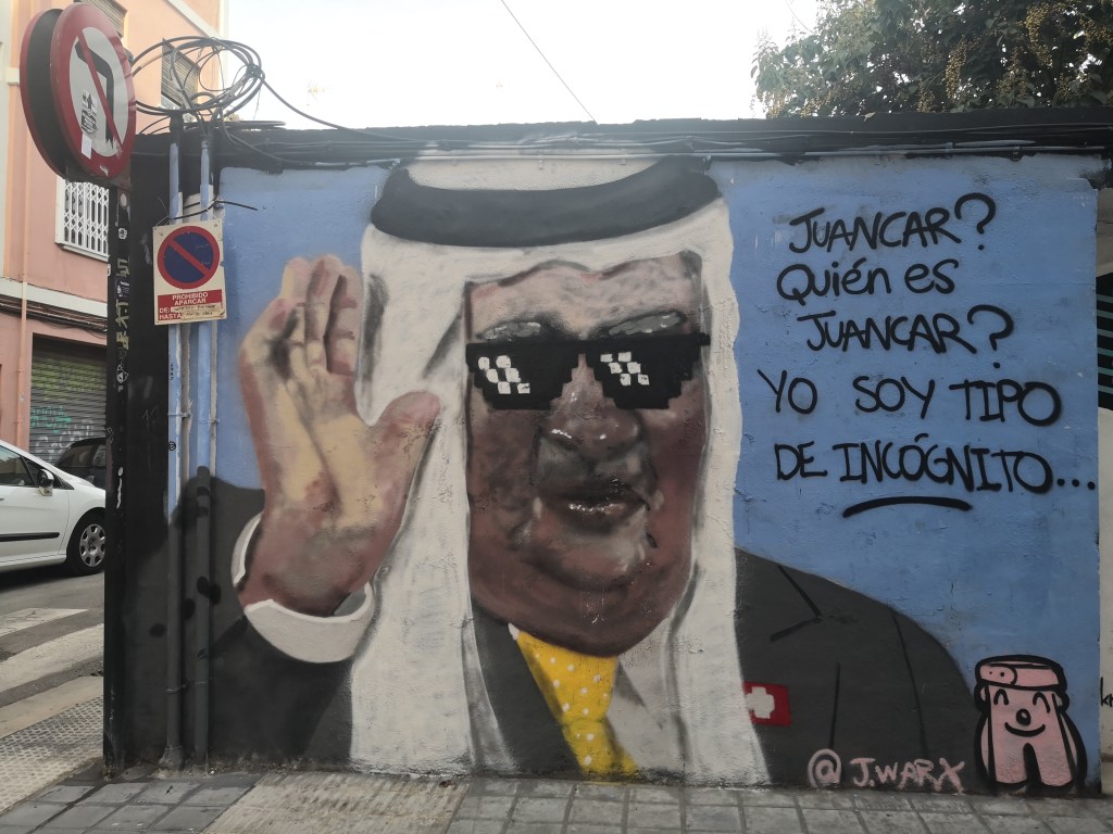 Grafiti final de J.Warx sobre el rey emérito en Benimaclet