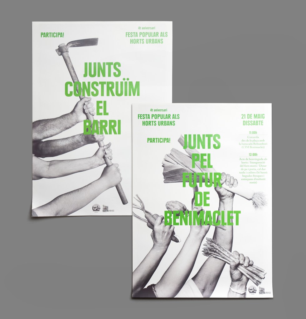 Cartel del cuarto aniversario de los huertos urbanos de Benimaclet, creado por Estudio Menta 