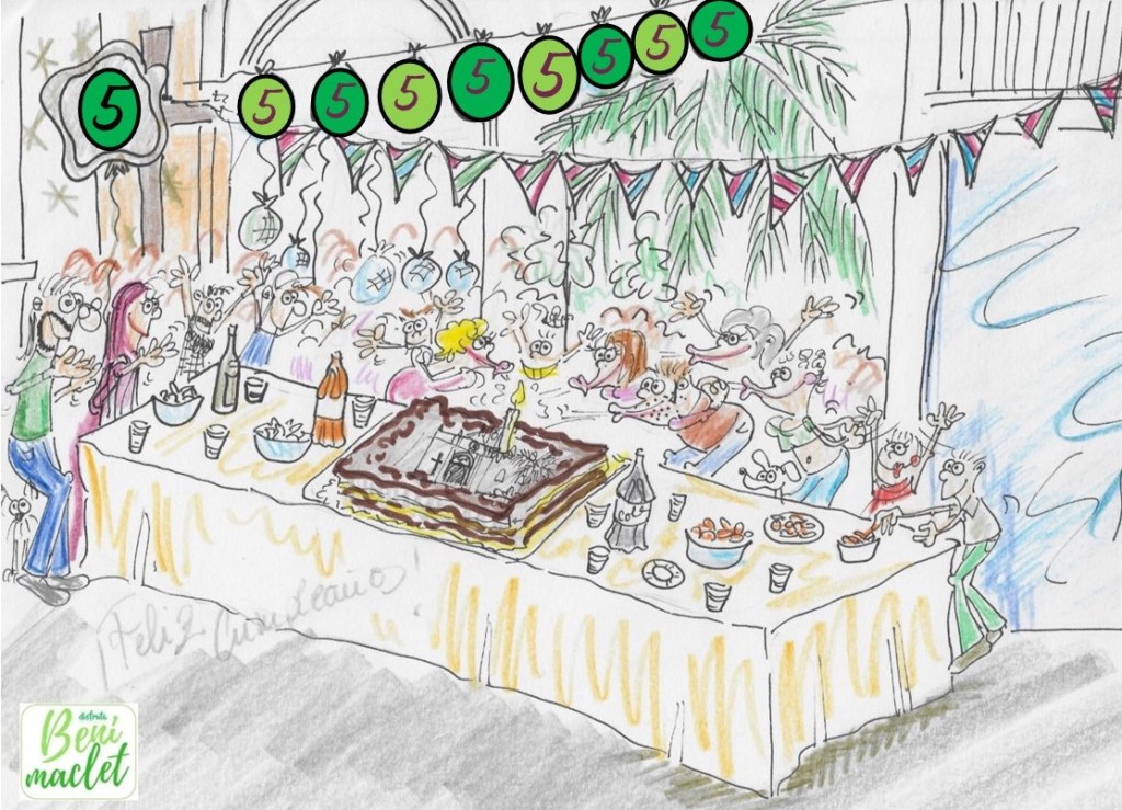 Caricatura de aniversario del blog Disfruta Benimaclet, creada por Silvia Llopis.