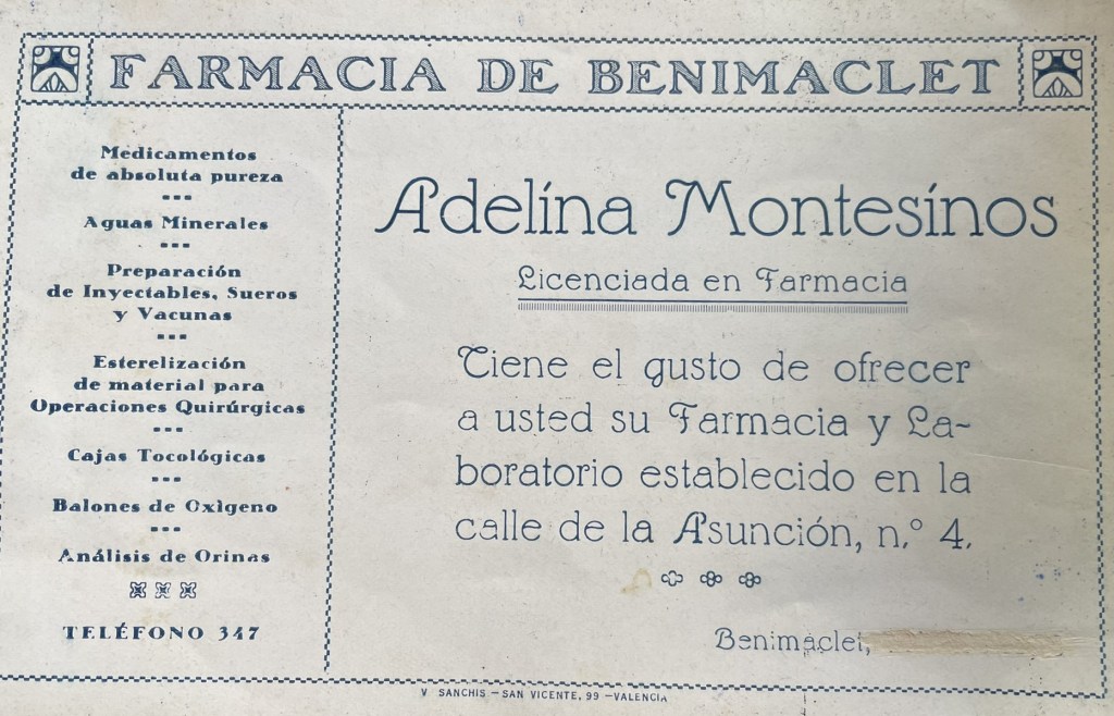 Publicidad de la primera farmacia de Benimaclet
