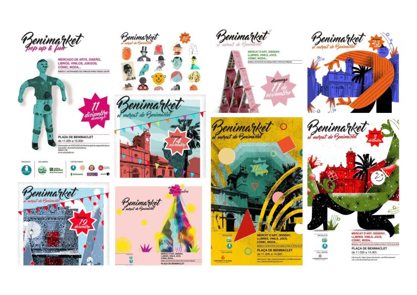 Carteles anunciadores de Benimarket, obra del ilustrado Julio Antonio Blasco, Sr. López